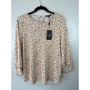 NWT Adrianna‎ Pappell Blush Pink Polka Dot Blouse W Scoopneck Size M